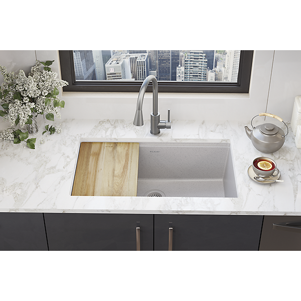 Elkay ELGRU13322WOGS0 | Quartz Classic, Single Bowl Undermount Workstation Sink | Greystone