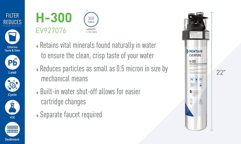 Everpure EV927072 | 1 Pack, Replacement Cartridge for H-300 Drinking Water System 300-Gal Capacity