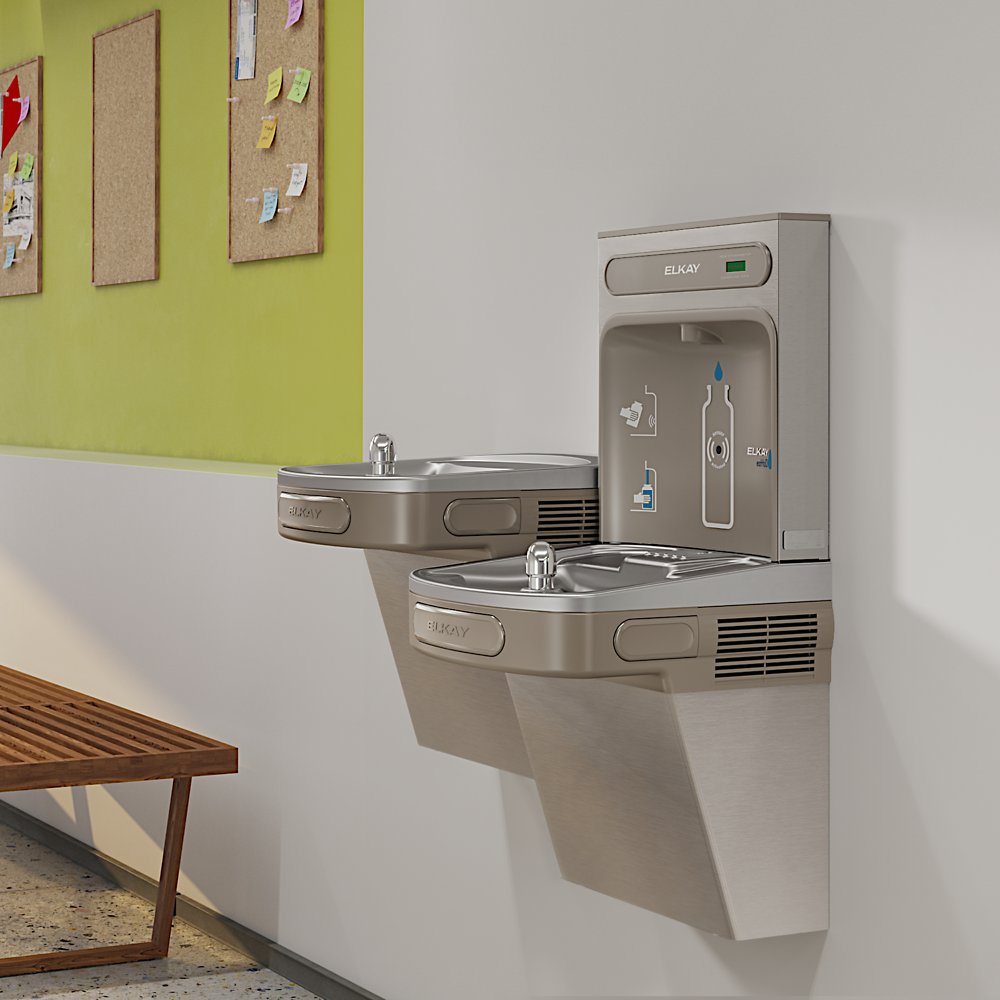 Elkay EZSTL8WSVRSK | Bi-Level Versatile Wall-mounted Bottle Filling Station | Filterless, Refrigerated, Stainless Steel - BottleFillingStations.com