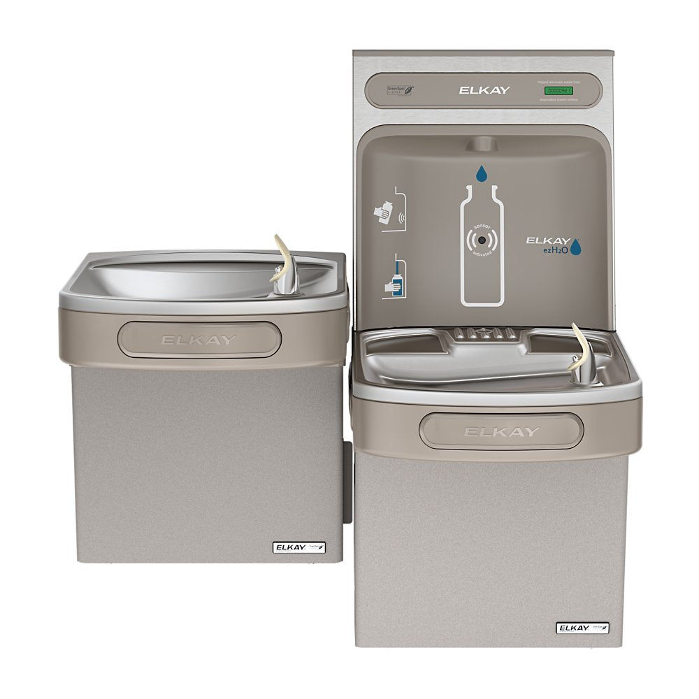 Elkay EZSTLG8WSLK | Wall-mount Versatile Bi-level Bottle Filling Station |  Filterless, High-efficiency chiller, EZ-style fountains, Granite Gray