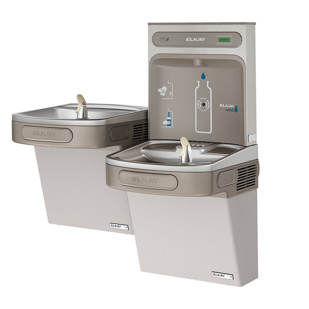 Elkay EZSTLG8WSLK | Wall-mount Versatile Bi-level Bottle Filling Station |  Filterless, High-efficiency chiller, EZ-style fountains, Granite Gray