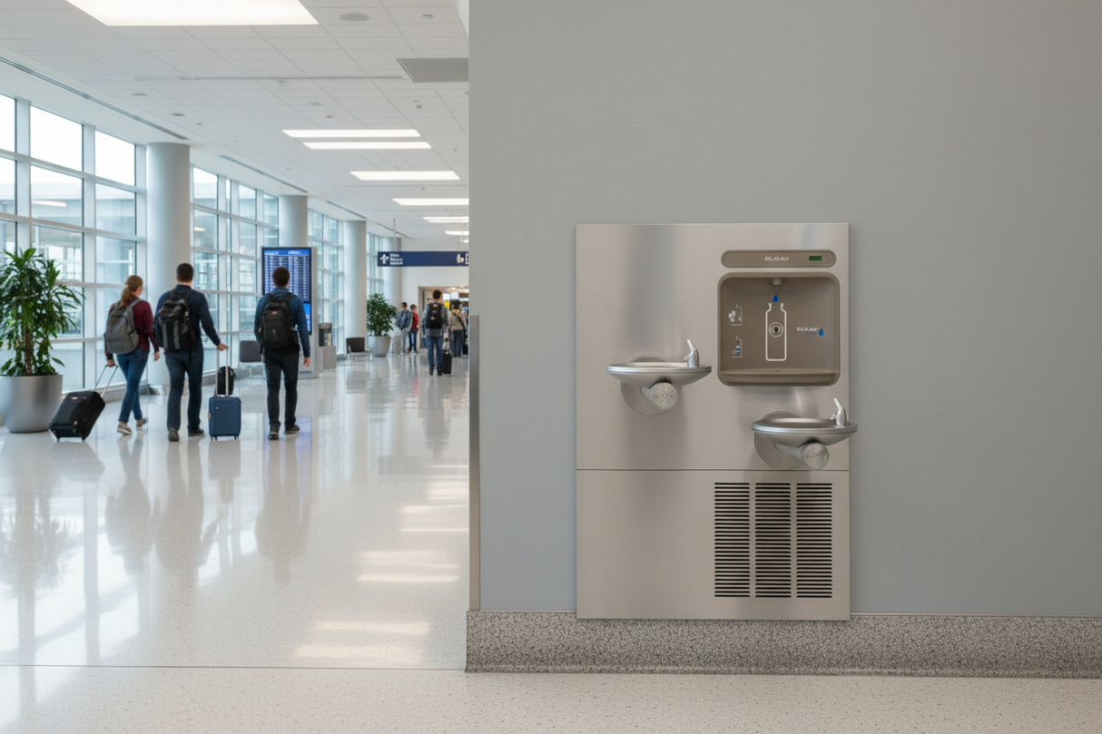 Elkay EZWS-ERPBM28K | In-wall Bi-Level Bottle Filling Stations l Filterless, Refrigerated, SwirlFlo fountains, Stainless Steel (comes with a Mounting Frame)