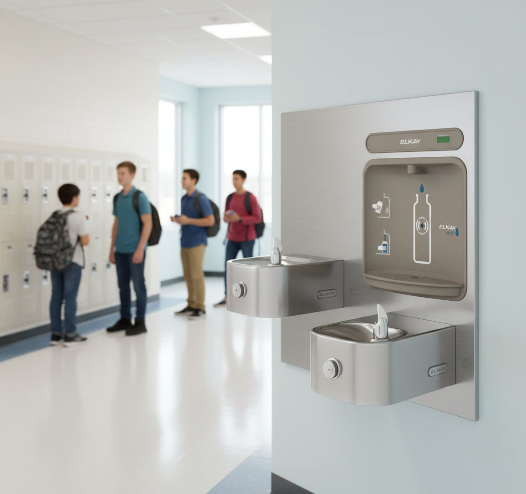Elkay EZWS-EDFP217K | In-wall Bi-Level Bottle Filling Station | Filterless, Non-refrigerated, Soft-sides fountains, Stainless Steel