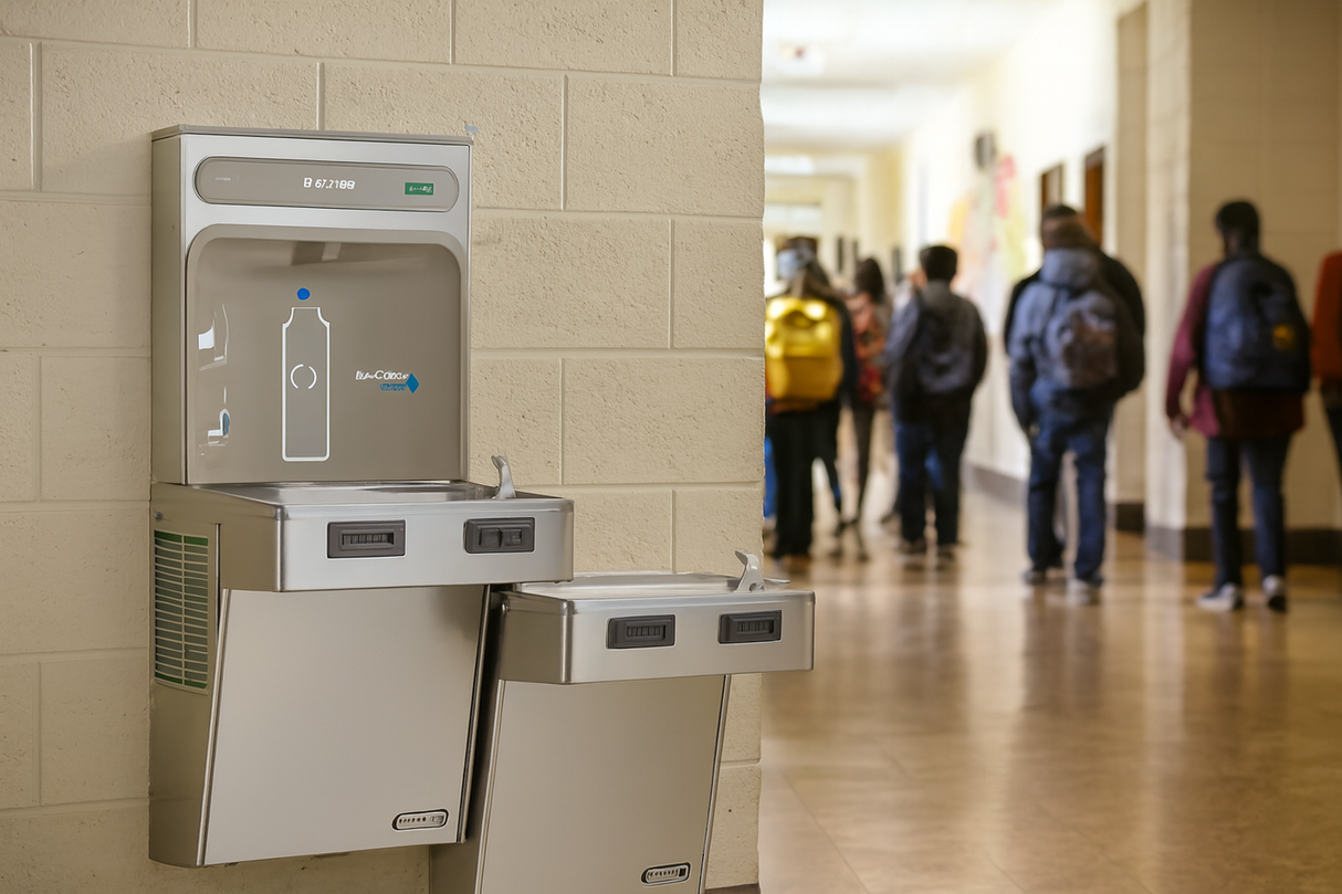 Elkay LMABFTL8WSSK | Wall-mount Bi-Level Bottle Filling Station | Filtered, Refrigerated, EMAB-style fountain, Stainless Steel