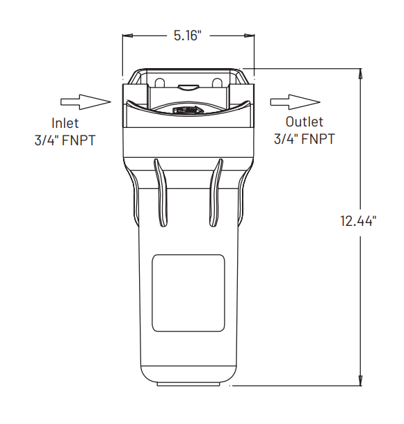 Everpure EV979845 SR-X Feeder dimension drawing with 3/4-inch FNPT inlet and outlet