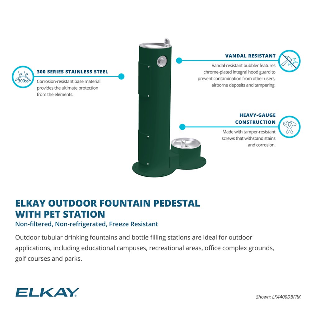 Elkay LK4400DB | Freestanding Drinking Fountain | Filterless, Non-refrigerated, Includes a Dog-bowl / Pet fountain - BottleFillingStations.com