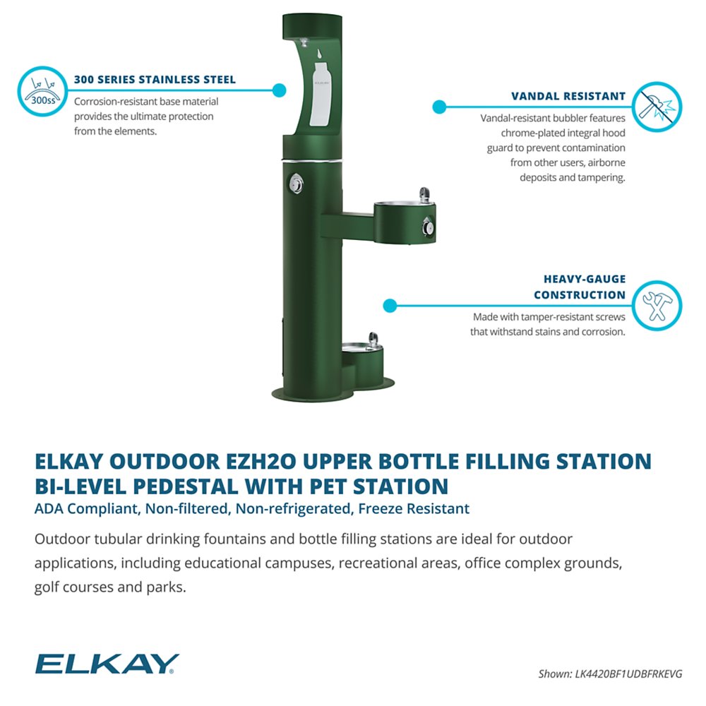 Elkay LK4420BF1UDBFRK | Outdoor Bottle Filling Station | Filterless, Non-refrigerated, Freeze-resistant, Dog-bowl / Pet fountain - BottleFillingStations.com