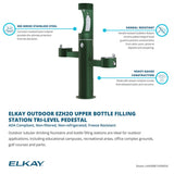 Elkay LK4430BF1U Outdoor Bottle Filling Station - A sturdy, vandal-resistant drinking fountain with a tri-level pedestal. Made of corrosion-resistant 300 series stainless steel, it features tamper-resistant screws and a chrome-plated integral hood for added protection. Ideal for outdoor locations like schools, parks, and office complexes. ADA compliant, non-filtered, non-refrigerated, and freeze resistant.