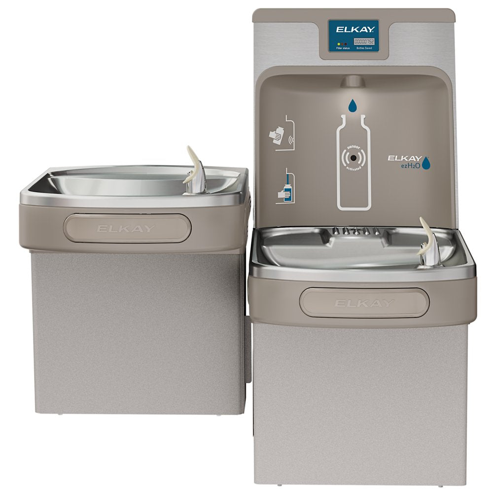 Elkay LZSTL8WSLK | Wall-mount Bi-level Bottle Filling Station | Filtered, Refrigerated, EZ-style fountain, Granite Gray - BottleFillingStations.com