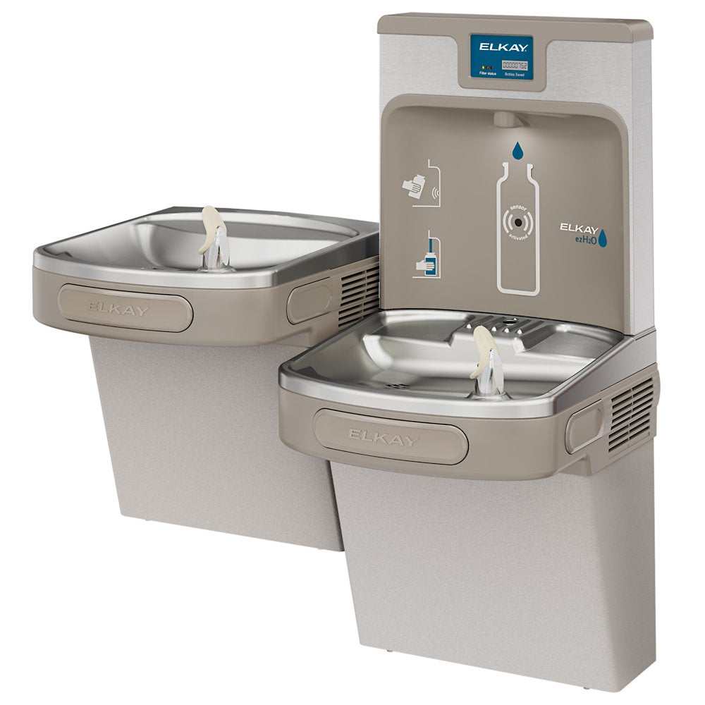 Elkay LZSTL8WSLK | Wall-mount Bi-level Bottle Filling Station | Filtered, Refrigerated, EZ-style fountain, Granite Gray - BottleFillingStations.com