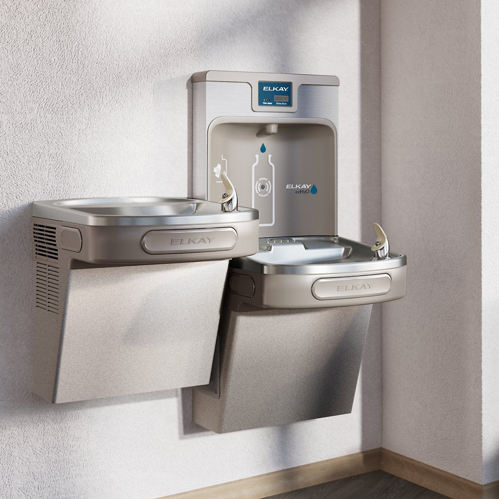 Elkay LZSTL8WSLK | Wall-mount Bi-level Bottle Filling Station | Filtered, Refrigerated, EZ-style fountain, Granite Gray - BottleFillingStations.com