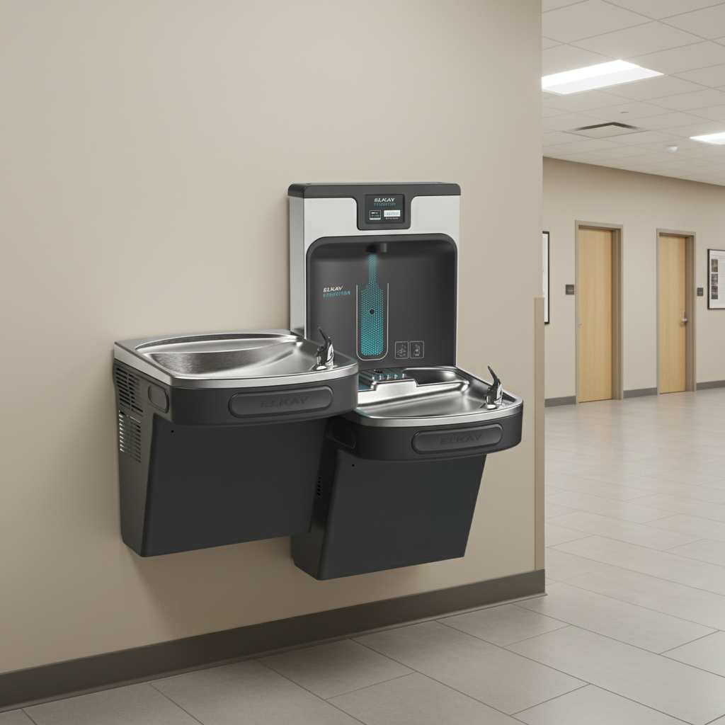 Elkay LZSTL8WSMP | Enhanced ezH2O Bi-Level Bottle Filling Station | Filtered, Refrigerated, Midnight Black