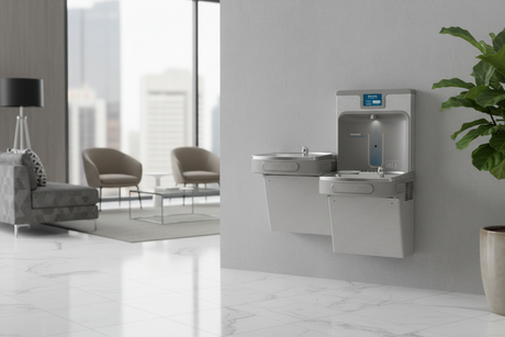 Elkay LZSTL8WSVRLK | Wall-mount Versatile Bi-Level Bottle Filling Station | Filtered, Refrigerated, LZ-style fountains, Vandal Resistant bubbler, Granite Gray - BottleFillingStations.com