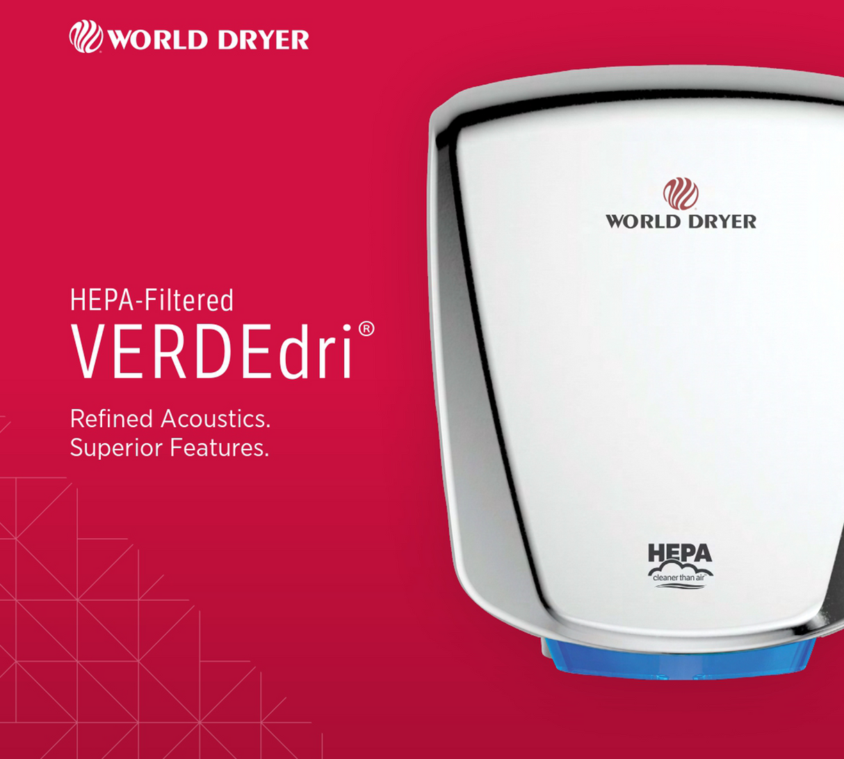 World Dryer Q-973A2 | VERDEdri Automatic Hand Dryer, HEPA-Filtered, Brushed Stainless Steel