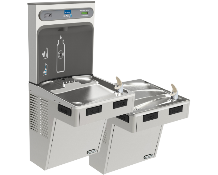 Elkay EMABFTL8WSSK  | Wall-mount Bi-level Bottle Filling Station | Filterless, Refrigerated, EMAB-style fountain, Stainless Steel - BottleFillingStations.com