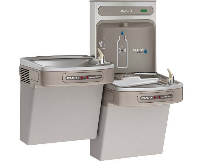 Elkay EZOOTL8WSLK | Wall-mount Bi-level Bottle Filling Station | Filterless, Refrigerated, EZ-style fountain, Hands-free (dual), Granite Gray