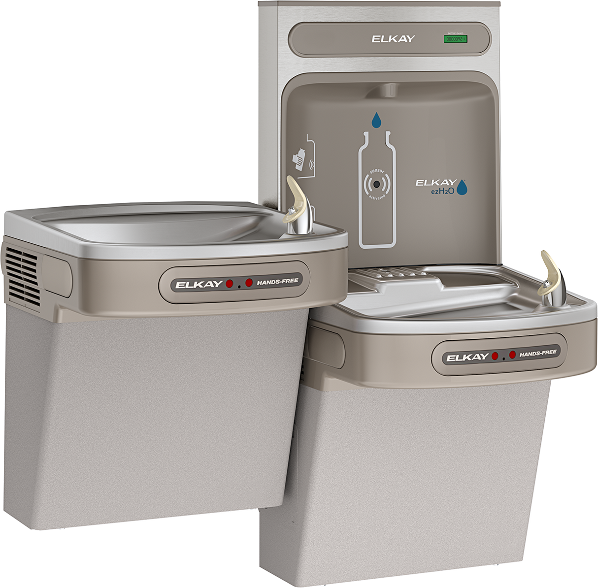 Elkay EZOOTL8WSLK | Wall-mount Bi-level Bottle Filling Station | Filterless, Refrigerated, EZ-style fountain, Hands-free (dual), Granite Gray