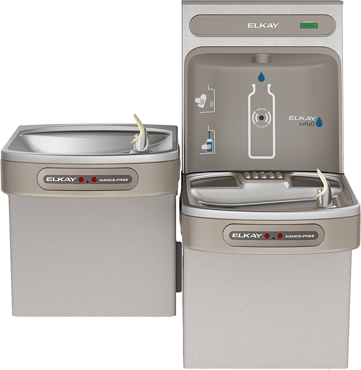 Elkay EZOOTL8WSLK | Wall-mount Bi-level Bottle Filling Station | Filterless, Refrigerated, EZ-style fountain, Hands-free (dual), Granite Gray