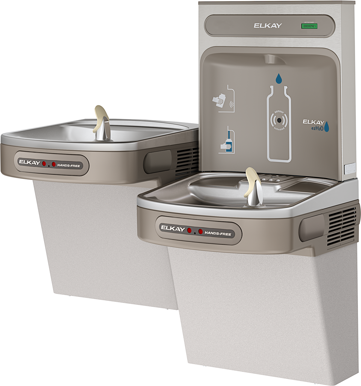 Elkay EZOOTL8WSLK | Wall-mount Bi-level Bottle Filling Station | Filterless, Refrigerated, EZ-style fountain, Hands-free (dual), Granite Gray