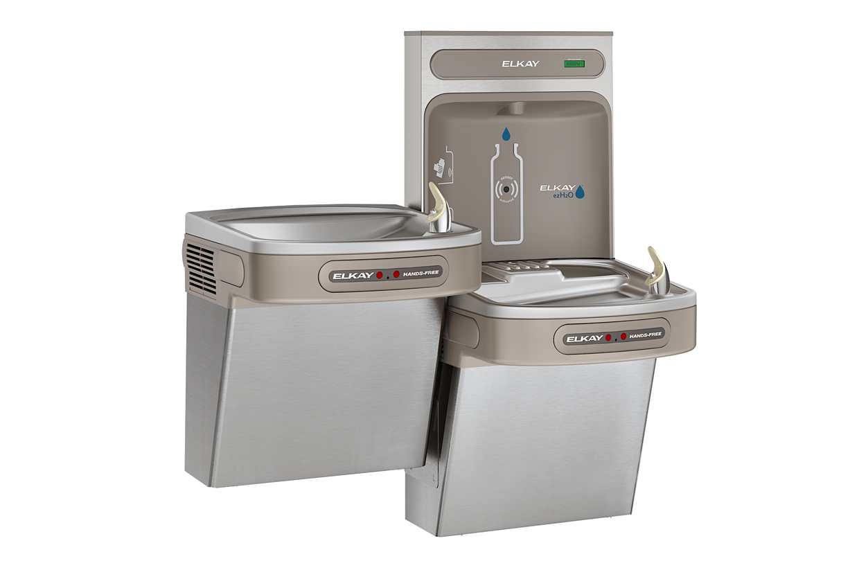 Elkay EZOOTL8WSSK | Wall-mount Bi-level Bottle Filling Station | Filterless, Refrigerated, EZ-style fountain, Hands-free (dual), Stainless Steel