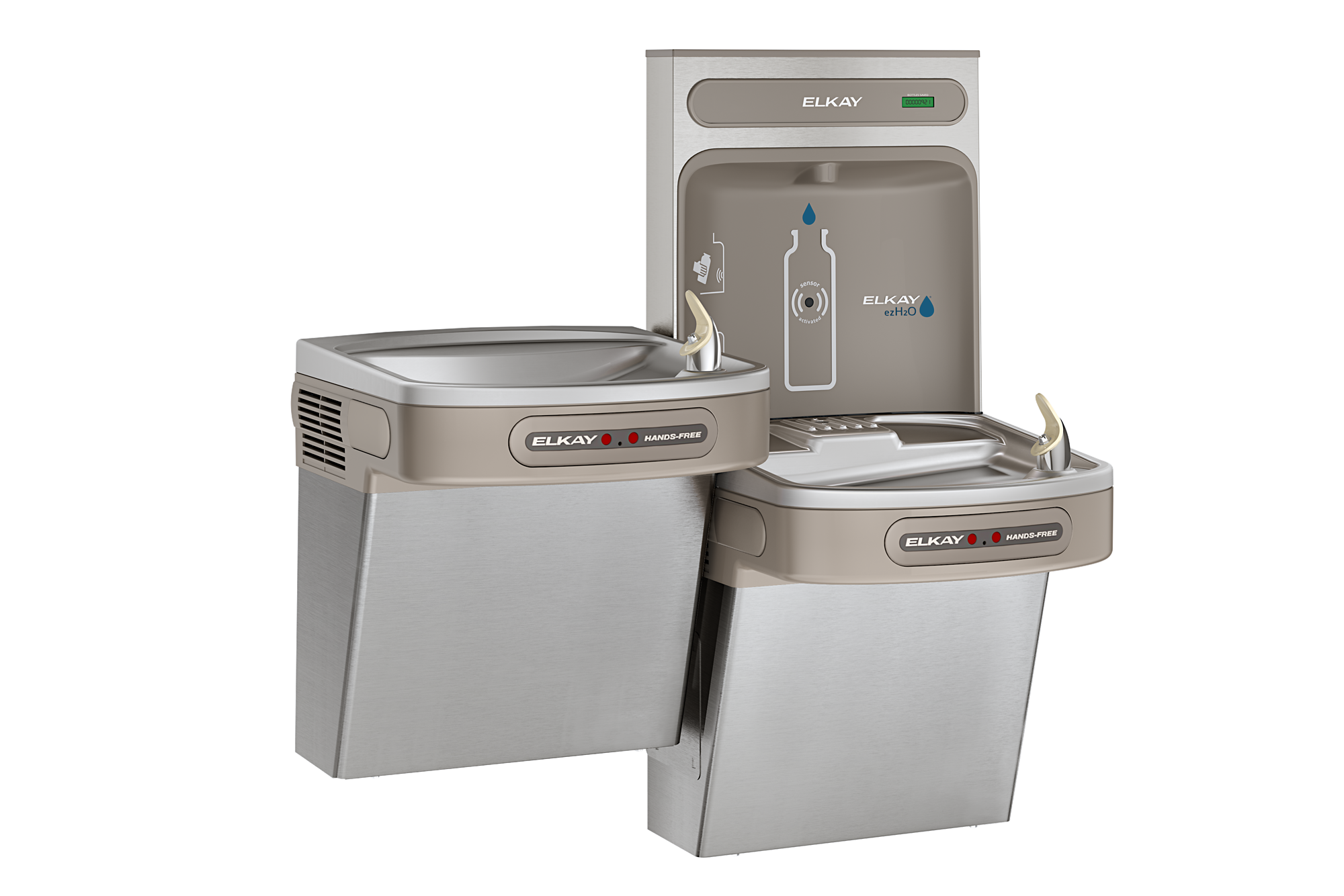 Elkay EZOOTL8WSSK | Wall-mount Bi-level Bottle Filling Station | Filterless, Refrigerated, EZ-style fountain, Hands-free (dual), Stainless Steel