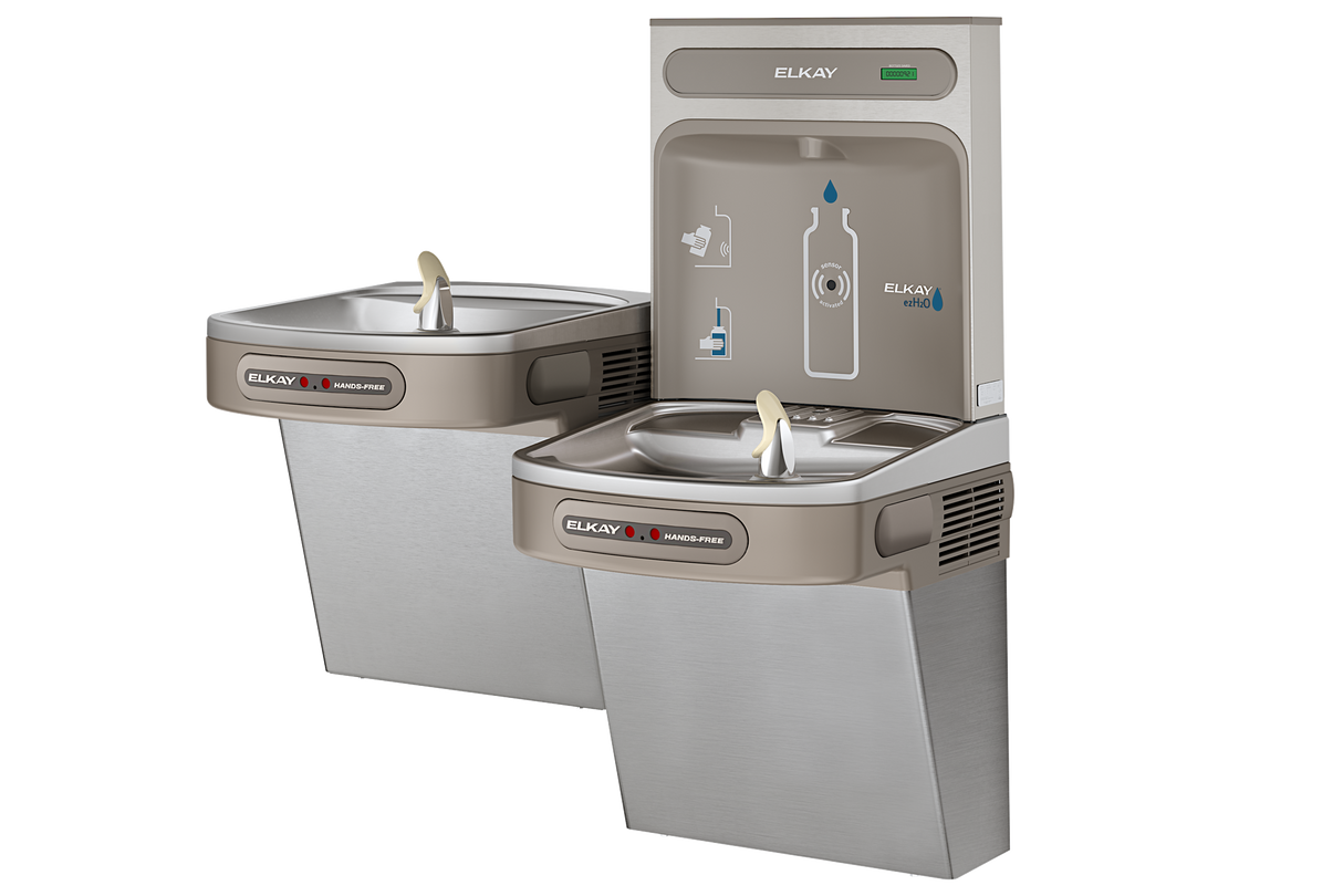 Elkay EZOOTL8WSSK | Wall-mount Bi-level Bottle Filling Station | Filterless, Refrigerated, EZ-style fountain, Hands-free (dual), Stainless Steel