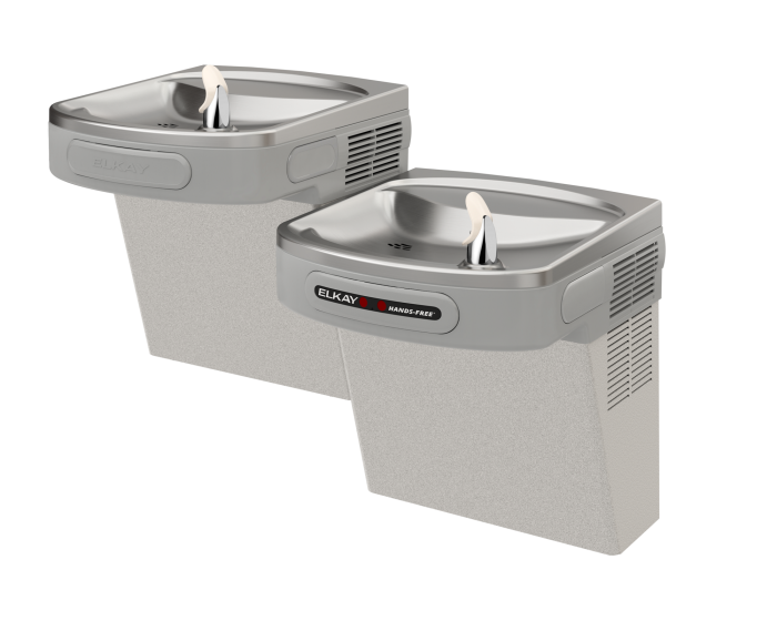 Elkay EZOSTL8LC | Wall-mount EZ-style Bi-level Drinking Fountain | Filterless, Refrigerated, Hands-free, Granite Gray - BottleFillingStations.com