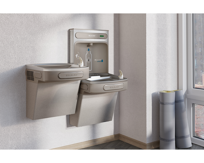 Elkay EZSTL8WSLK | Wall-mount Versatile Bi-Level Bottle Filling Station | Filterless, Refrigerated, EZ-style fountains, Granite Gray - BottleFillingStations.com