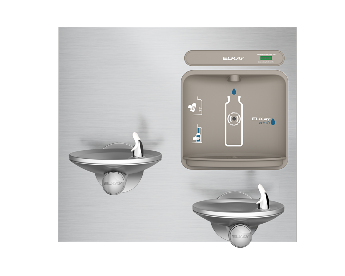 Elkay EZWS-EDFPBM117K | In-wall Bi-Level Bottle Filling Station | Filterless, Non-refrigerated, SwirlFlo fountains, Stainless Steel (Comes with Mounting frame) - BottleFillingStations.com