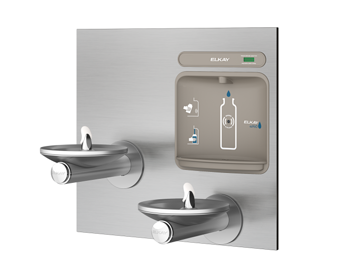 Elkay EZWS-EDFPBM117K | In-wall Bi-Level Bottle Filling Station | Filterless, Non-refrigerated, SwirlFlo fountains, Stainless Steel (Comes with Mounting frame) - BottleFillingStations.com