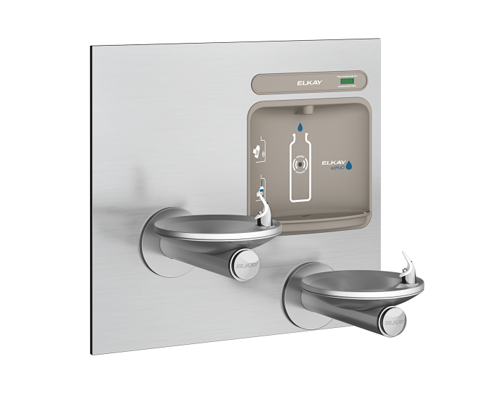 Elkay EZWS-EDFPBM117K | In-wall Bi-Level Bottle Filling Station | Filterless, Non-refrigerated, SwirlFlo fountains, Stainless Steel (Comes with Mounting frame) - BottleFillingStations.com