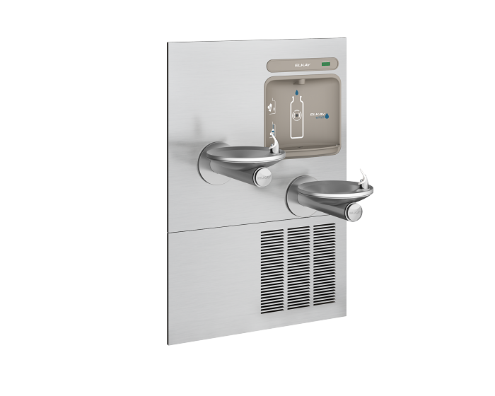 Elkay EZWS-ERPBM28K | In-wall Bi-Level Bottle Filling Stations l Filterless, Refrigerated, SwirlFlo fountains, Stainless Steel (comes with a Mounting Frame) - BottleFillingStations.com