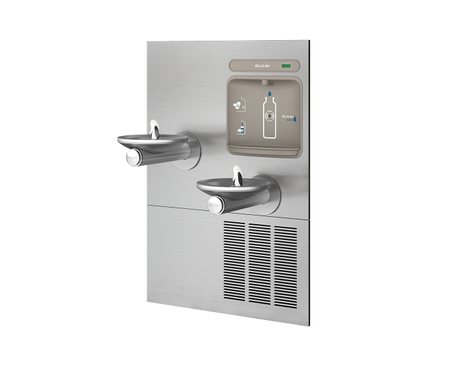 Elkay EZWS-ERPBM28K | In-wall Bi-Level Bottle Filling Stations l Filterless, Refrigerated, SwirlFlo fountains, Stainless Steel (comes with a Mounting Frame) - BottleFillingStations.com