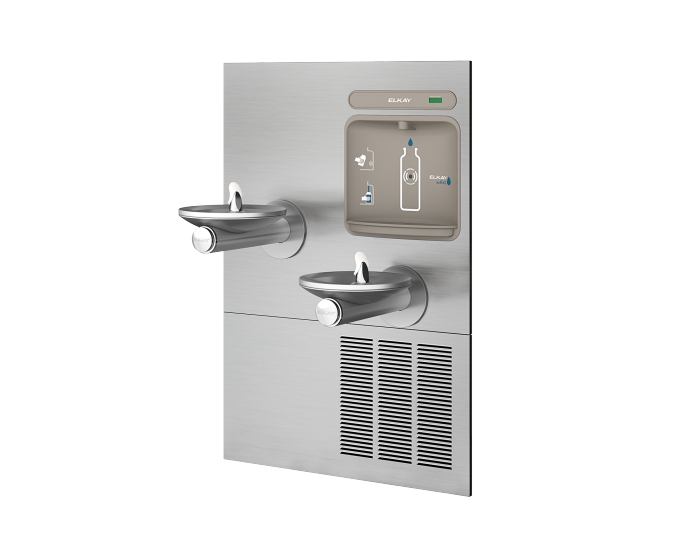 Elkay EZWS-ERPBM28K | In-wall Bi-Level Bottle Filling Stations l Filterless, Refrigerated, SwirlFlo fountains, Stainless Steel (comes with a Mounting Frame) - BottleFillingStations.com