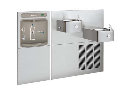 Elkay EZWS-SS28K | In-wall Bi-level Bottle Filling Station | Filterless, Refrigerated, Soft-sides drinking fountains, Stainless Steel color finish - BottleFillingStations.com