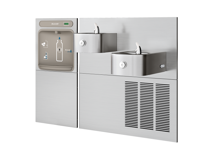 Elkay EZWS-SS28K | In-wall Bi-level Bottle Filling Station | Filterless, Refrigerated, Soft-sides drinking fountains, Stainless Steel color finish - BottleFillingStations.com