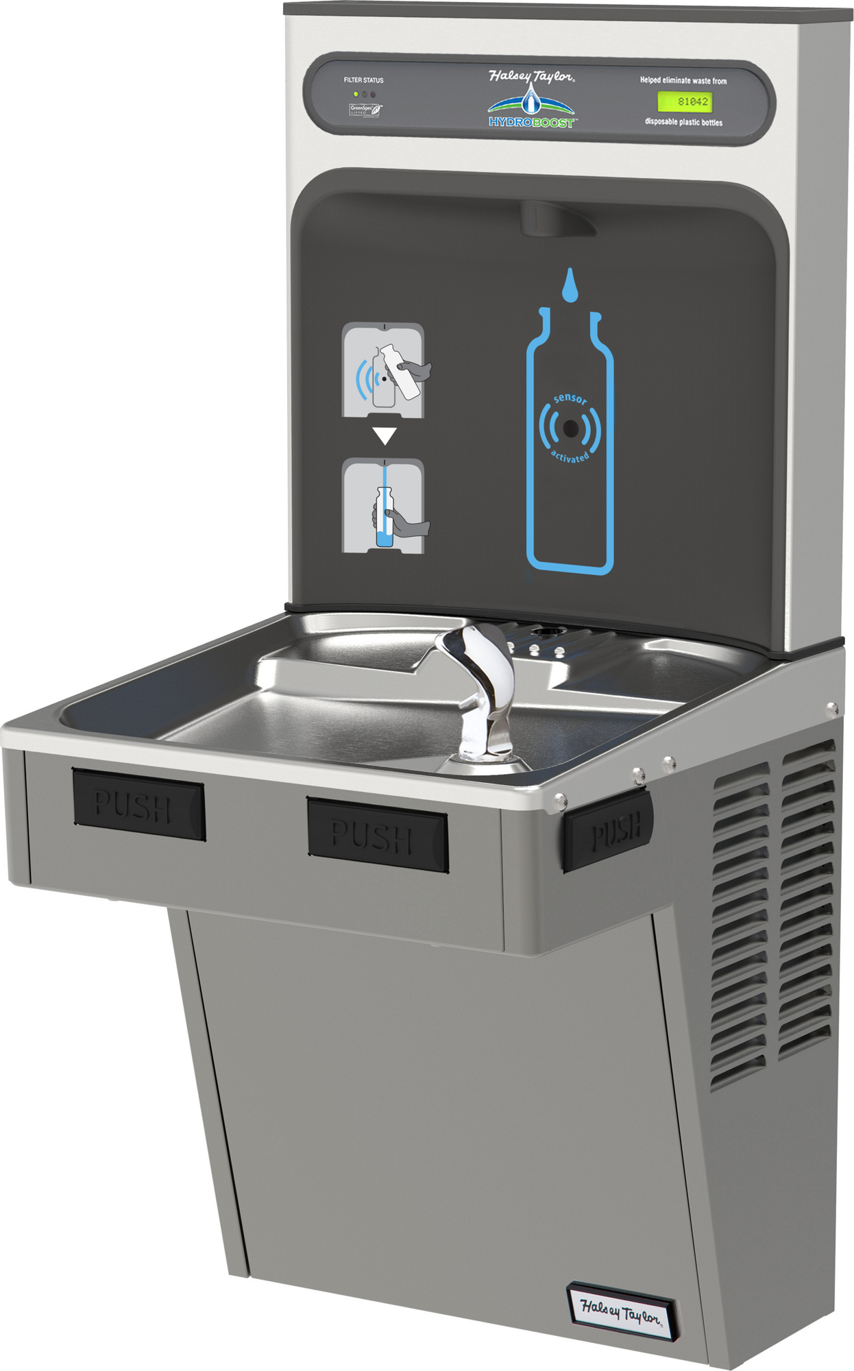 Halsey Taylor HTHB-HACDPV-WF | Wall-mounted Bottle Filling Station | Filtered, Non-refrigerated, HAC-style fountains, Platinum Vinyl color finish