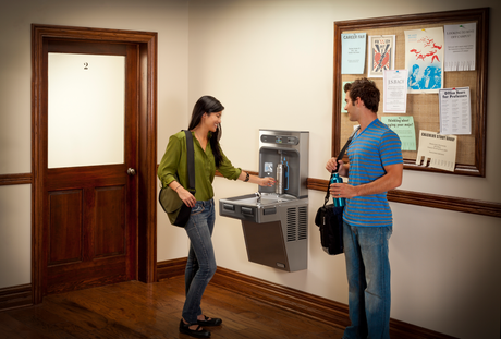 Halsey Taylor HTHB-HACG8BLPV-WF | Wall-mounted Bi-Level Bottle Filling Station | Filtered, High-efficiency chiller, HAC-style fountains, Platinum Vinyl color finish