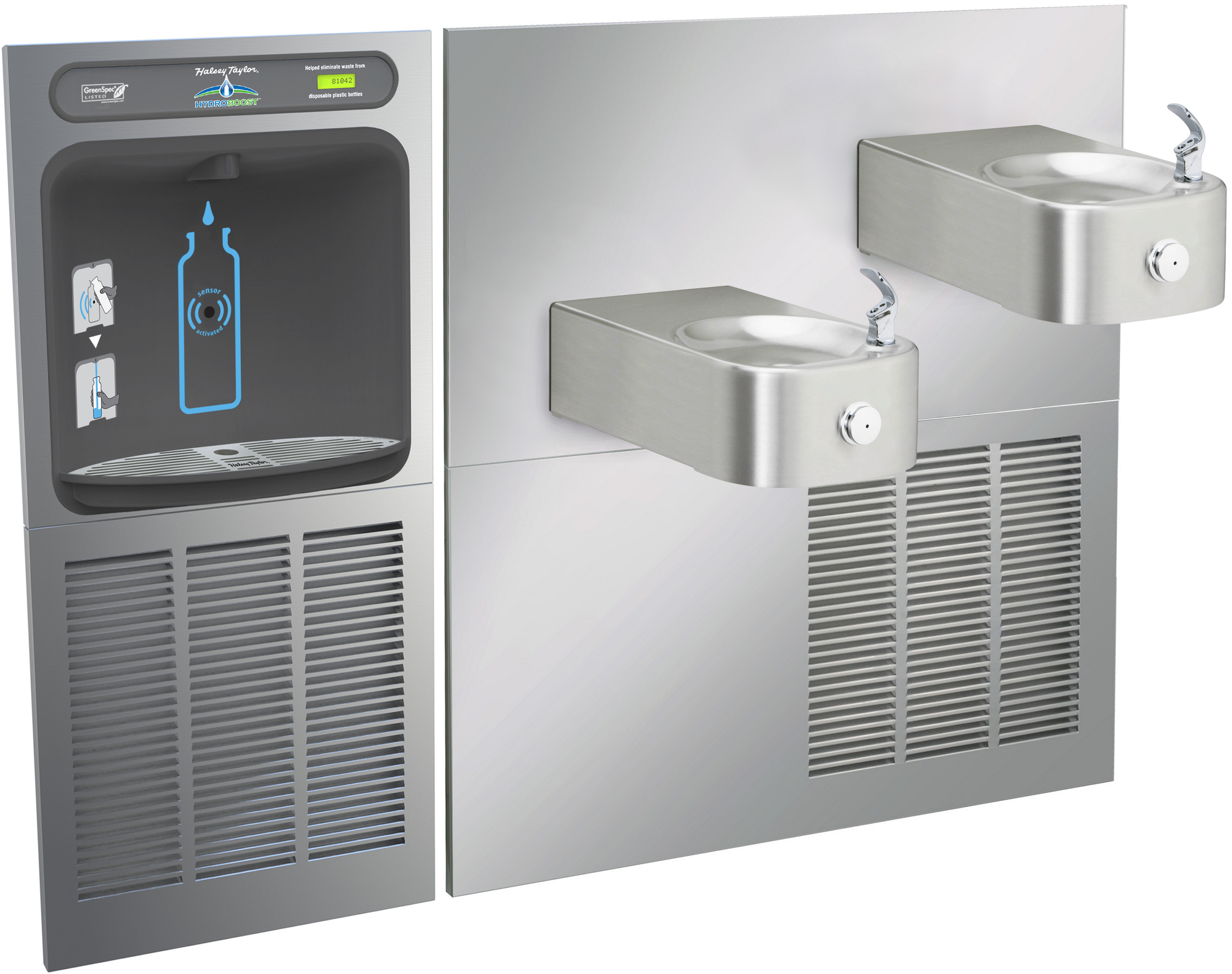 Halsey Taylor HTHB-HRFSER | In-wall Bi-level Bottle Filling Station | Filterless, Refrigerated, Contour drinking fountains, Stainless Steel color finish