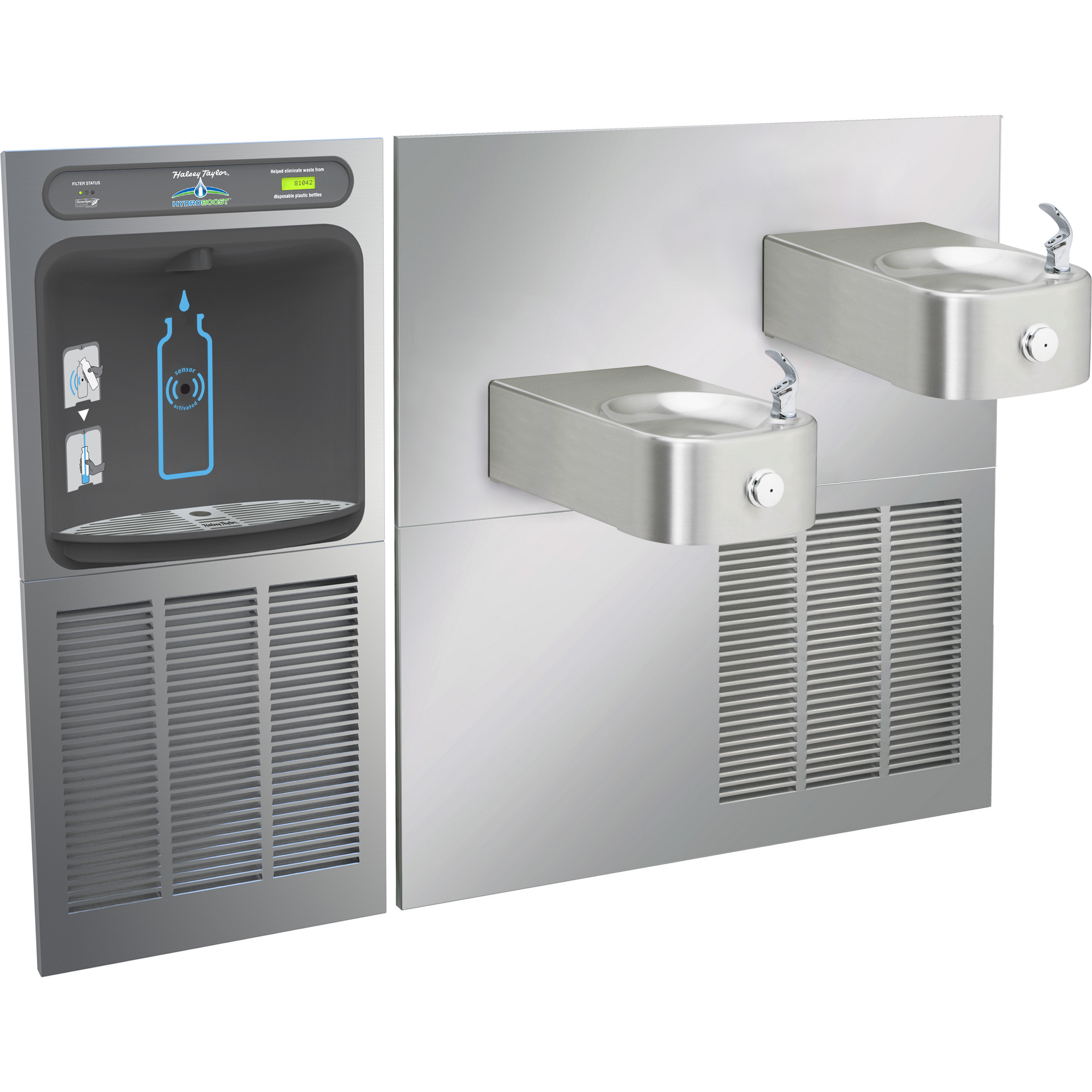 Halsey Taylor HTHBWF-HRFSER | In-wall Bi-level Bottle Filling Station | Filtered, Refrigerated, Contour drinking fountains, Stainless Steel color finish