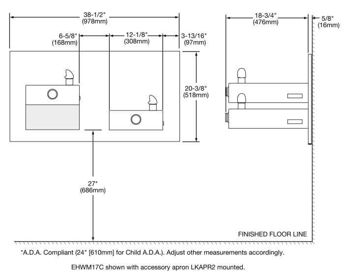 Elkay LKAPR2 | Cane Apron | For use with EHW units, Stainless Steel - BottleFillingStations.com