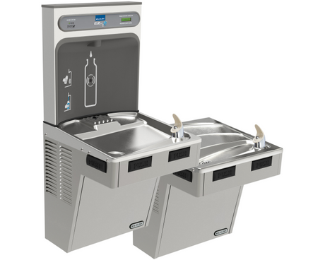 Elkay LMABFTL8WSLK | Wall-mount Bi-level Bottle Filling Station | Filtered, Refrigerated, EMAB-style fountains, Stainless Steel - BottleFillingStations.com