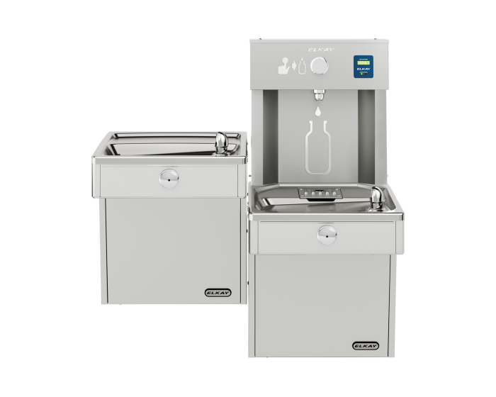 Elkay LVRCTLDDWSK | Wall-mount Bi-Level Bottle Filling Station | Filtered, Non-refrigerated, VRC-style fountains, Fully Vandal-resistant - BottleFillingStations.com