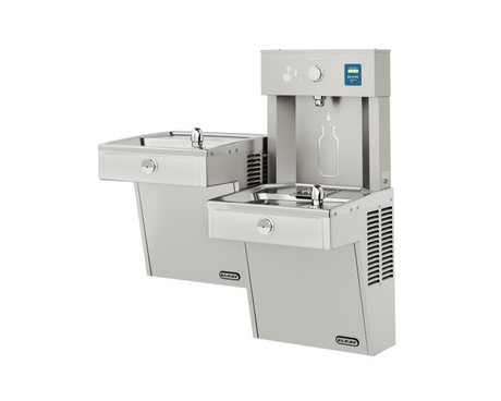 Elkay LVRCTLDDWSK | Wall-mount Bi-Level Bottle Filling Station | Filtered, Non-refrigerated, VRC-style fountains, Fully Vandal-resistant - BottleFillingStations.com