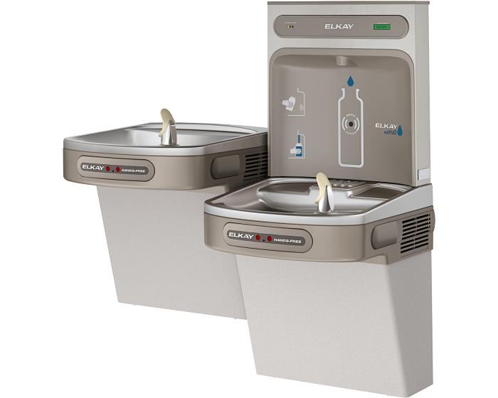 Elkay LZOOTL8WSLK | Wall-mount Bi-level Bottle Filling Station | Filtered, Refrigerated, EZ-style fountain, Hands-free (dual), Granite Gray