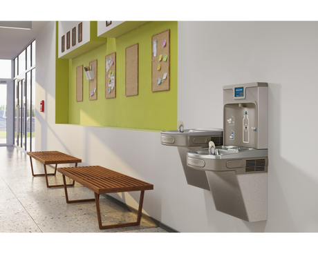 Elkay LZSTL8WSLP | Wall-mount Enhanced EZH2o Bi-level Bottle Filling Station | Filtered, Refrigerated, EZ-style fountain, Granite Gray - BottleFillingStations.com