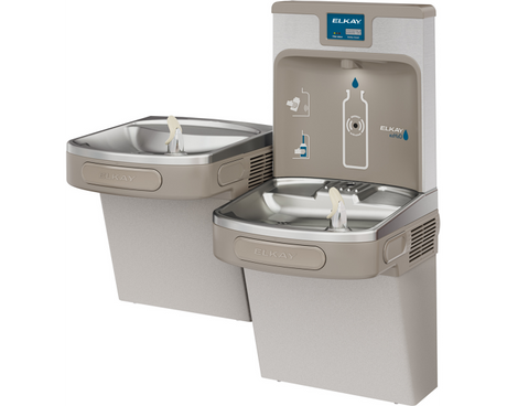 Elkay LZSTL8WSLP | Wall-mount Enhanced EZH2o Bi-level Bottle Filling Station | Filtered, Refrigerated, EZ-style fountain, Granite Gray - BottleFillingStations.com