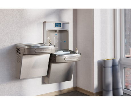 Elkay LZSTL8WSLP | Wall-mount Enhanced EZH2o Bi-level Bottle Filling Station | Filtered, Refrigerated, EZ-style fountain, Granite Gray - BottleFillingStations.com