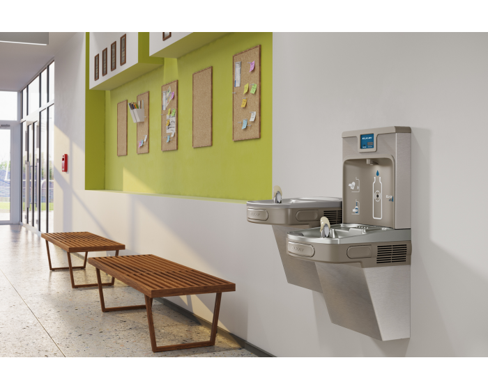 Elkay LZSTL8WSSP |  Wall-mount Enhanced EZH2o Versatile Bi-level Bottle Filling Station | Filtered, Refrigerated, EZ-style fountains, Stainless Steel - BottleFillingStations.com