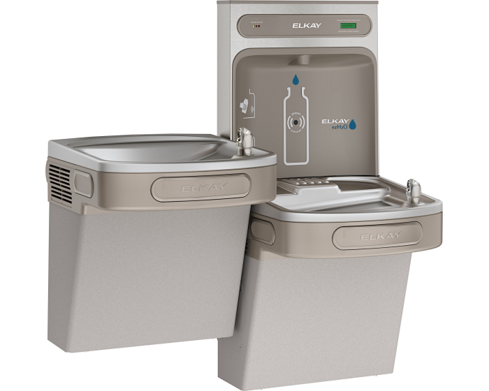 Elkay LZSTL8WSVRLK | Wall-mount Versatile Bi-Level Bottle Filling Station | Filtered, Refrigerated, LZ-style fountains, Vandal Resistant bubbler, Granite Gray - BottleFillingStations.com